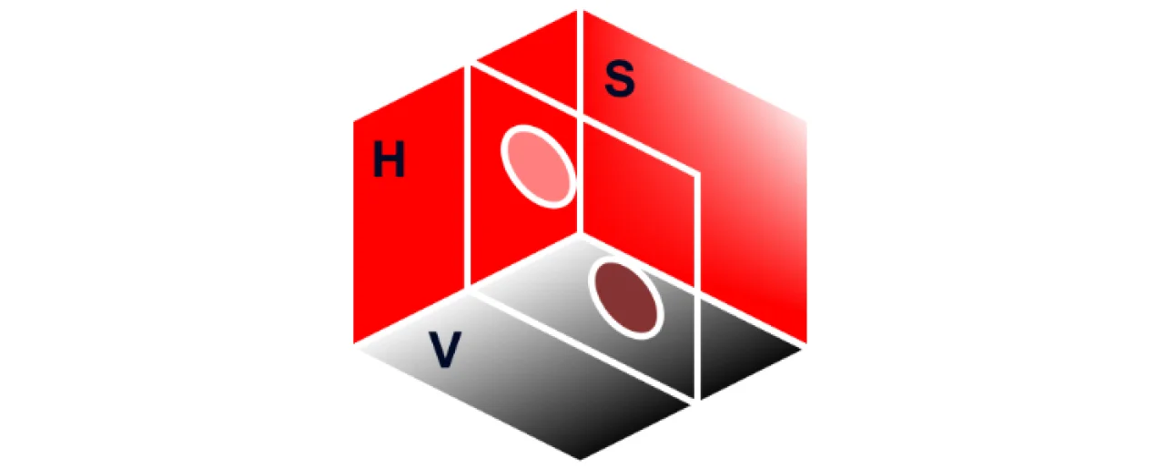 colour cube with hue value and saturation.